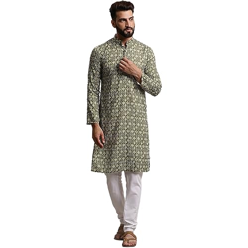 Image of SOJANYA (Since 1958 Men's Cotton Print Kurta & Churidar Pyjama Set