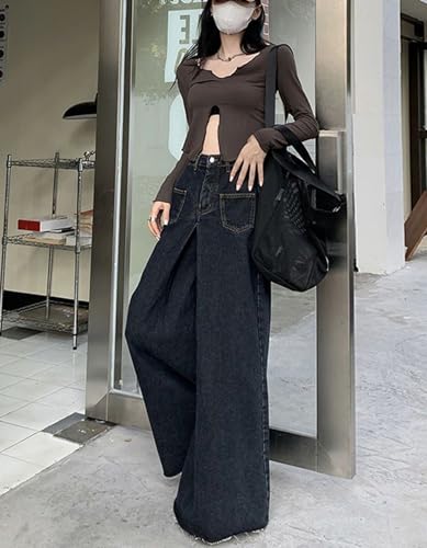 Women's Wide Leg Y2K Baggy Jeans High Waisted Flared Loose Denim Pants4