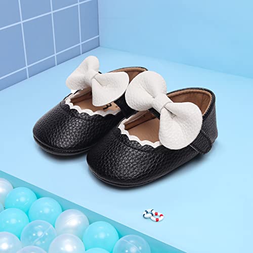 Bebila Infant Mary Jane Flats With Bowknot - Baby Girls Boys Shoes With Non-Slip Rubber Sole Toddler Crib First Walkers Princess Wedding Dress Shoes (12-18 Months,Black) #TOP5
