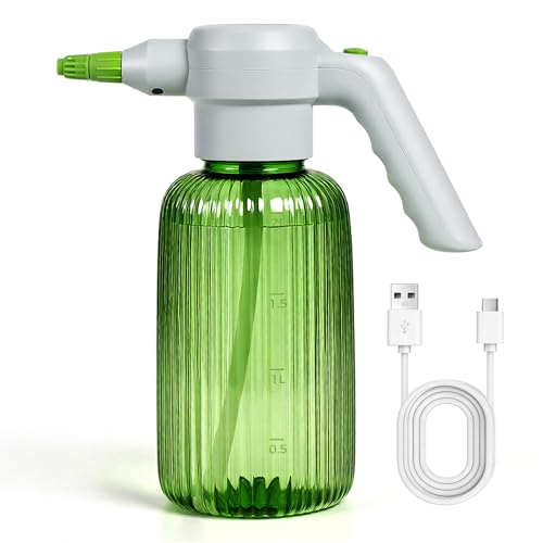 Diivoo 2L Elektrischer Akku-Drucksprüher | 3 Geschwindigkeiten & 2 Sprühmodi (Nebel & Strahl) | Transparenter Wassertank mit Skala | Leichte Pflanzensprühflasche für Garten, Blumen, Kräuter & Unkrau