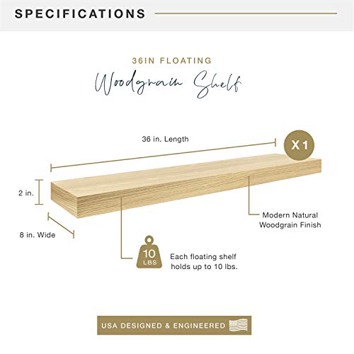 Image of MCS Floating Shelf, Room Decor Wooden Shelf, Natural Woodgrain, 36 x 8 Inch