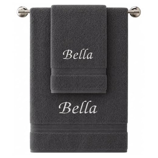 Liberty21 Monogrammed Personalized Bath & Hand Towel Set. Custom Embroidered Towels. Set Includes 1 Bath Towel and 1 Hand Towel. (Dark Gray)