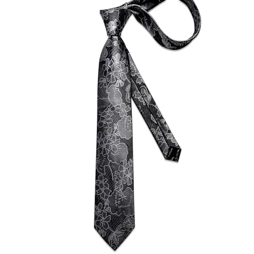 Image of DiBanGu Silk Floral Ties for Men Woven Paisley Necktie and Tie Clip Handkerchief Cufflinks Set for Party Wedding