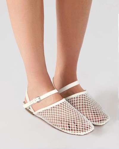 Mesh Ballet Flats for Women Slingback Flats Round Toe Mary Jane Flat Fishnet Ballerina Shoes Comfortable Casual with Buckle Strap3