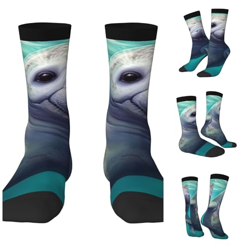 LZQPOEAS Cute Sea Animal Athletic Socks Unisex Cushioned Crew Socks Hiking Running Calf Sock Soft Above Ankle Sock