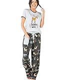 Lazy One Women's Pajama Set, Short Sleeves with Cute Prints, Relaxed Fit, Deer, Animal, Hunting (Trophy Husband, Small)