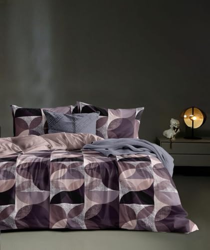 Image of 300 TC Premium Cotton Single Bed Duvet Cover with Zipper |King Size Reversible Rajai Cover for Comforters|Dohars|Blanket|Warm Stuff|90x60 Inches|Purple Circle|ASS83