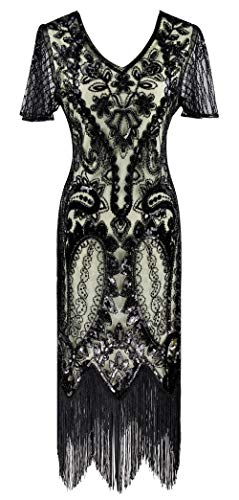 Image of Women 1920s Gatsby Vintage Sequin Flapper Fringe Party Plus Dress with 20s Accessories Set
