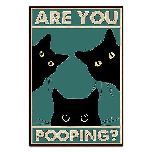 Funny Black Cat Wall Art – “Are You Pooping?” Vintage Bathroom Decor Poster – Retro Gothic Home Decor for Apartment or House, 8 x 12 Inch (918)