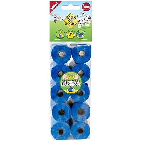 Bags On Board Dog Poo Bags | Strong, Leak Proof Dog Waste Bags | 140 Blue Bags Cover