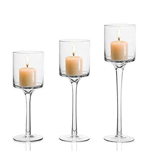 Hurricane Candle Holder Glass Tall High Tea Light Candleholders Holders Wedding Centerpieces For Tables Table Votive Long Stem Tealight Elegant Dining Party Home Decoration Gifts (Small 1 Set) #TOP6
