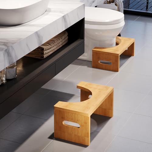 9 inch Squatting Potty for Adults Foldable, Portable Toilet Stool Squat Adult for Travel, Adjustable Bathroom Potty Stool, 7'' Bamboo Poop Stool, Wooden Pooping Stools for Kids, Wood Toilet Step Stool
