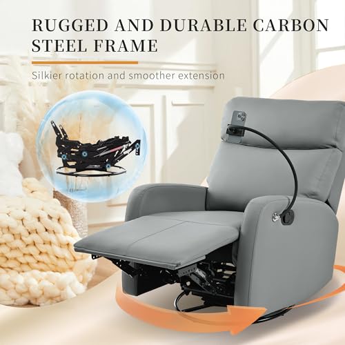 Sillón reclinable giratorio azul grisáceo de cuero miniatura 5