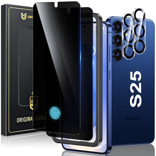 UniqueMe Displayschutzfolie für Samsung Galaxy S25, 15,7 cm (6,2 Zoll), Ultraschall-Fingerabdruck-kompatibel, 2 + 2 Stück, 9H gehürtetes Glas und Kameralinsenschutz