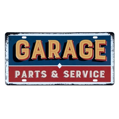 Image of Eazywagon inchGarage Parts & Services inch Danger Keep Out Yellow Vintage Retro Metal Signs - License Wall Plate, Car Tag - Ideal for Cafe, Restaurant, Shop, Hotel, Club, Office, Living Area - Design Plaque