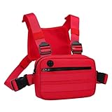 Muserise Outdoor Chest Bag For Men, EDC Chest Pack With Built-In Phone Holder, Lightweight Chest Rig Pouch (M, red)