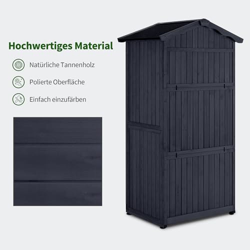 M MCombo Gartenschrank Gartenhaus Holz Wetterfest, Outdoor Wasserdicht Schrank mit Boden, für Außenbereich Balkon Terrasse, Aufbewahrungsschrank mit 2 Bewegliche Regale 74×99×193 cm (Anthrazitgrau)