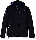 Superdry Men's Technical Pop Zip Hooded Windcheater Jacket, Black/Denby Blue, Large