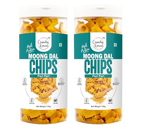 Image of Moong Dal Chips Peri Peri Flavor | High Protein Healthy Snack | Baked Crispy Chips | Gluten Free, High Fiber | No Trans Fat | Spicy Indian Snack for All Ages - 150g(Pack of 2)