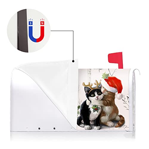 Image of Texupday Merry Christmas Cute Cat Kitten Decoration Mailbox Cover with Magnetic Strip Winter Mailbox Wraps Post Letter Box Cover Standard Size 21 inch X 18 inch Garden Outdoor Yard Decor