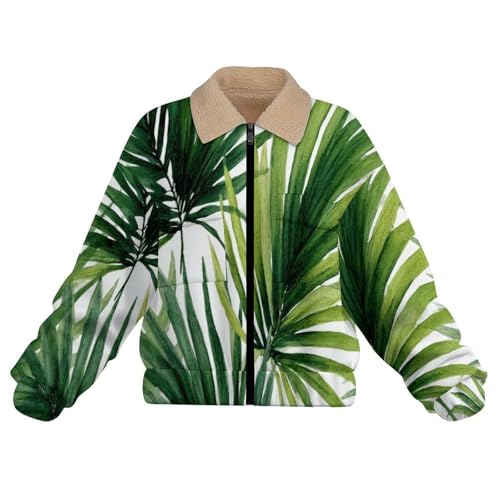 Chaqueta de invierno para mujer con forro polar y estampado de hojas de palma 5