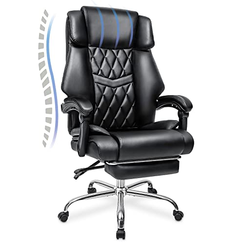Vanspace Big And Tall Office Chair 550Lbs Wide Seat Executive Computer Desk Chair High Back With Footrest Soft Leather For Home Office Black #TOP21
