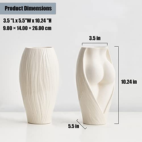 Fjs Ceramic Vases, Boho Body Vase Modern Flower Vases For Decor, Decorative Vases For Home Decor, White Body Vase For Living Room Bathroom Bookshelf Table Decorations (10.24 "H) #TOP5