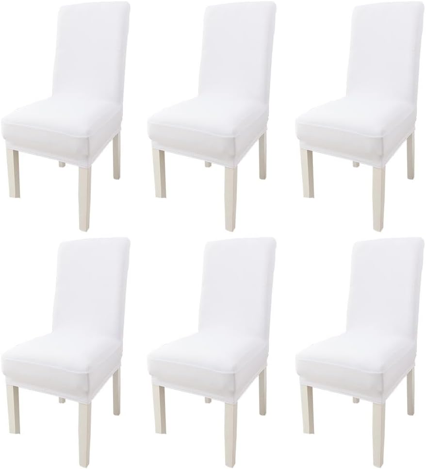 JZS Chair Covers Set of 6 Stretchable Dining Room Chair Covers Stretch Table Chair Covers,Soft Fabric Removable and Washable Fit for Dinning Room, Old Chair, Wedding Ceremony,White