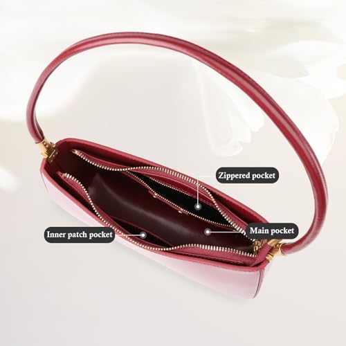 Image of MFFOR Genuine Leather Purses for Women, Shoulder Bag, Clutch Handbags | 9.8*2.3*6.2inch, Crescent bag, Underarm purse, Zipper closure, Solid color