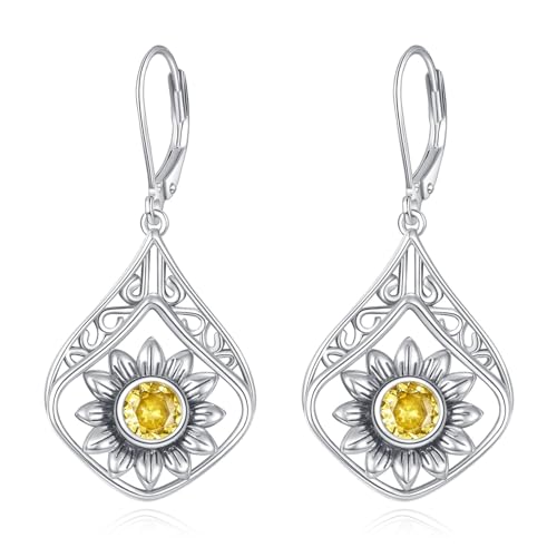 Boucles d'oreilles tournesols, le cadeau en argent et citrine idéal pour femme