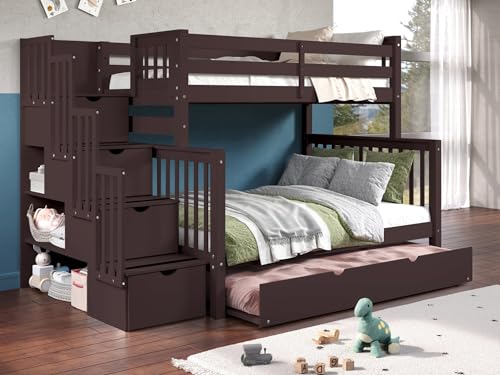 Bedz King Stairway Bunk Beds Twin over Full with 4