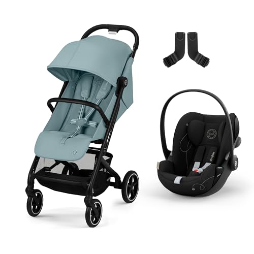 CYBEX Gold Sillita de paseo Beezy con sistema de arnés One-Pull, Desde el nacimiento hasta 4 años aprox (máx. 22 kg), Stormy Blue, incluido Beezy Adapter y CYBEX Cloud G i-Size, Moon Black