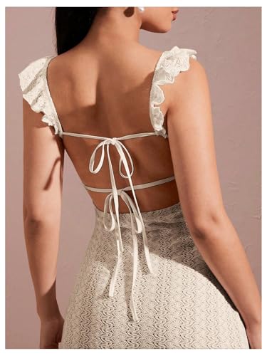 Image of SOLY HUX Women's Maxi Dress Crochet Ruffle Sleeveless Backless Bodycon Long Dresses