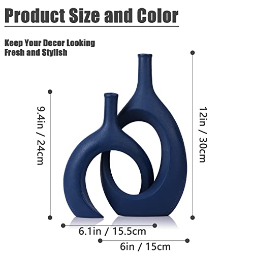 Navy Blue Unique Hollow Bud Vases Set of 2,Modern Snuggle and Huging Style Ceramic Vase for Pampas Grass,Living Room Decorations for Fireplace,Coffee Table Centerpiece,Mantle,Bookshelf Decor Navy Blue Unique Hollow Bud Vases Set of 2,Modern Snuggle and Huging Style Ceramic Vase for Pampas Grass,Living Room Decorations for Fireplace,Coffee Table Centerpiece,Mantle,Bookshelf Decor - Image 2