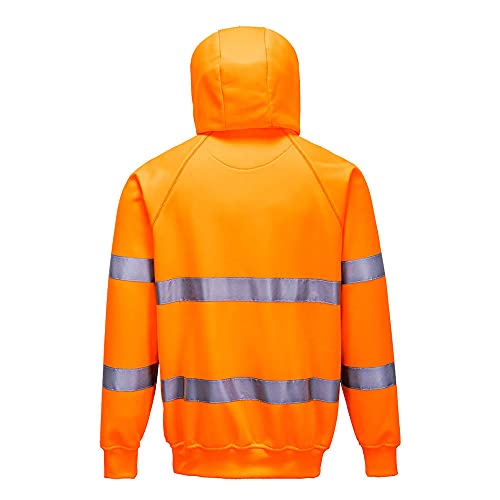 Portwest B304 Hi Vis Mens Hoodie Reflective Pullover High Visibility Hooded Sweatshirt Safety Workwear With Reflective Tape Orange Medium