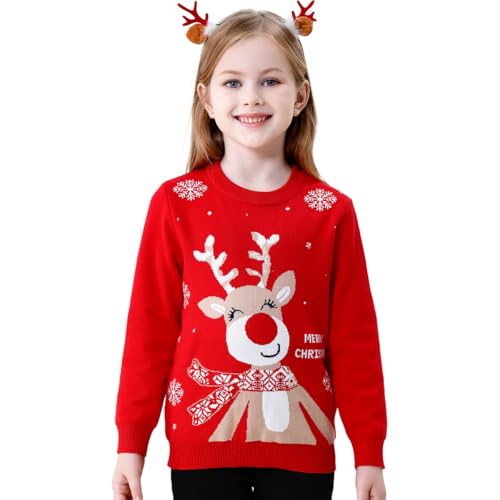 Image of Girl Ugly Christmas Sweater - Boy Double Layer Knitted Reindeer Holiday Xmas Pullover Sweater Kids 2-9 Years Old
