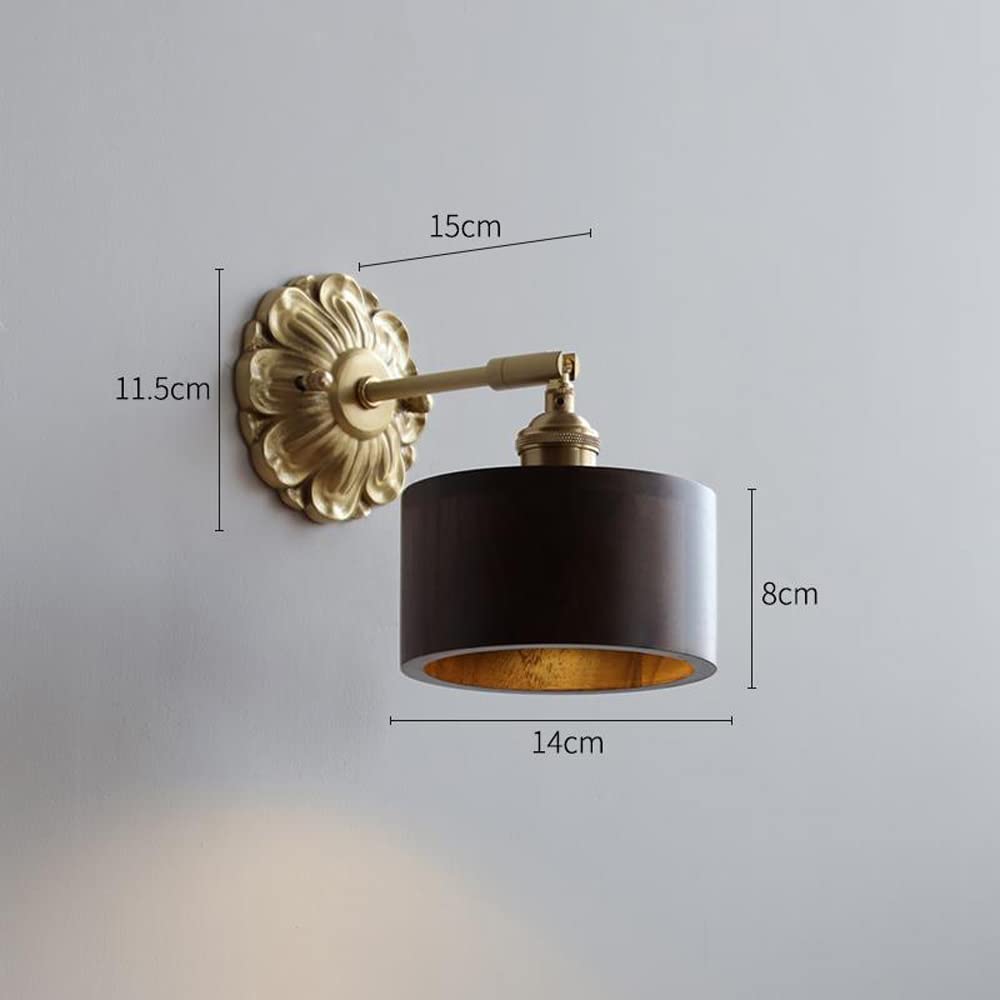 Miedziany kinkiet, abażur ścienny z orzecha włoskiego, nowoczesna lampa ścienna do sypialni, stolik nocny, mosiężne lampy zagłówkowe, lampy ścienne do gabinetu i wystroju hotelu, oprawka E27