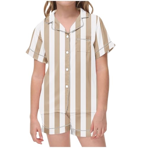 SMUXP Liquidación de venta Conjunto de pijama de seda satinada para niños y niñas, estampado a cuadros, camisa de dormir con botones y pantalones cortos, pantalones, ropa de dormir de 2 a 13 años,