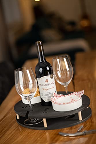 INEXTERIOR WineTime - WeinBar für Weiflasche und Gläser sowie Snacks - Aus Birkenholz hangefertigt - Made in Germany - Weinträger Weinregal tablett Brett unterlage (Natur)