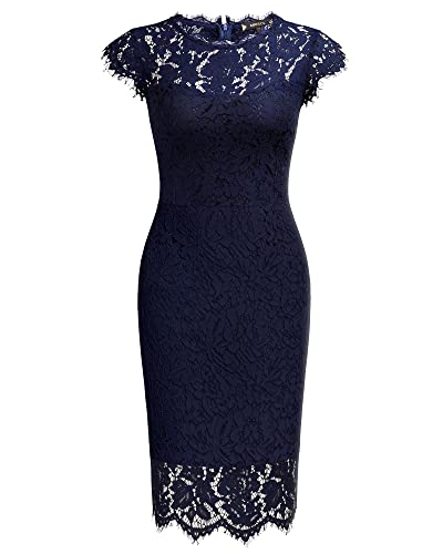 Miusol Women's Retro Floral Lace Slim Evening Cocktail Mini Dress (Small, Navy Blue) #TOP4