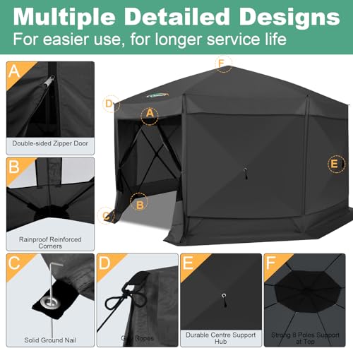Image of COBIZI 15x15 FT Pop Up Gazebo - Canopy Tent, Large Gazebos On Clearance with Sidewalls, Screened in Gazebo,carpas para Patio,Portable Screen Tents for 12-15 Persons Outdoor Camping, Backyard, Black