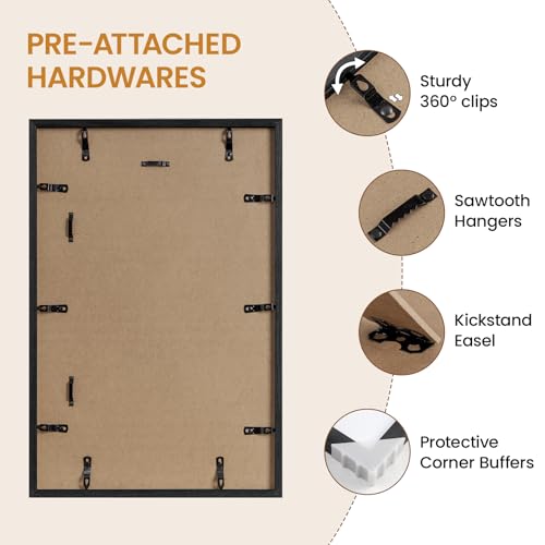 Image of 15x20 Picture Frame Oak Wood,15 inchx20 inchBlack Color Wooden Frames with Tempered Glass,20x15 inch Wall Gallery Poster Frame with No Mat,15 by 20 Frames Horizontal and Vertical for Wall Mounting
