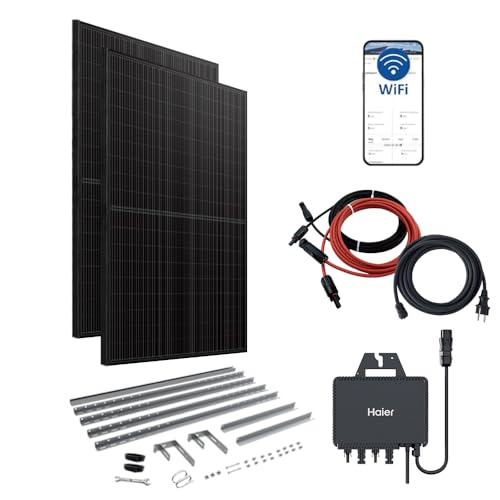 Haier 880 W Balkonkraftwerk mit Premium Balkonhalterung, 600 W / 800 W Stecker-Solaranlage, mit 2x 440 W Modulen und Wechselrichter, 5 m Kabel, WiFi