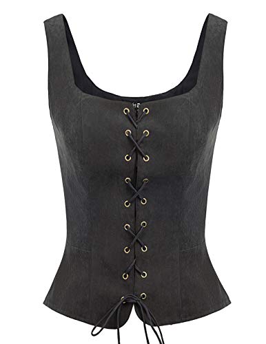 Scarlet Darkness Womens Pirate Vest Waistcoat Gothic Steampunk Renaissance Costume Tops Black 2XL