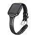 bayite Black Bands For Fitbit Versa, Slim Genuine Leather band Replacement Accessories Strap for Versa Women Men, (5.3