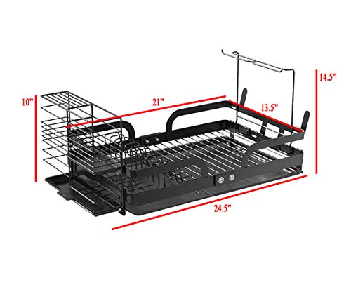 CozyBlock Steel Foldable Dish Drying Rack with Utensil, Cutlery Holder & Glass Hanger – Rust Proof Kitchen Countertop Dish Rack with Extra Large Drainboard Set – Bonus Drinkware Clips