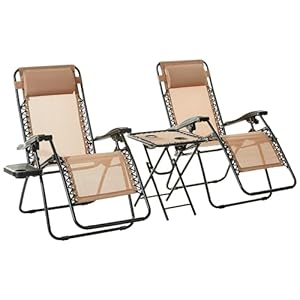 Amazon Basics Lot de 2 fauteuils relax pliants avec table d’appoint Beige