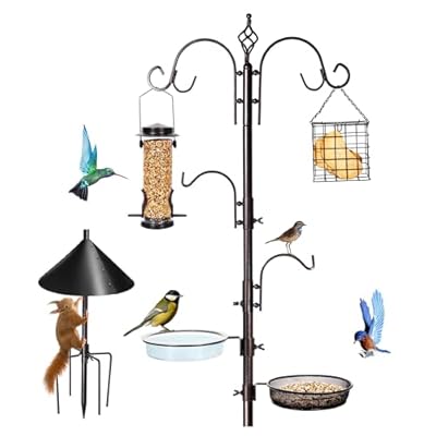 YINGYM Bird Feeding Station Kit, 87 Inches Bird Feeder Pole, Premium Feeder Hanging Kit with Metal Suet, Water Bowl, Mesh Tray and Squirrel Baffle