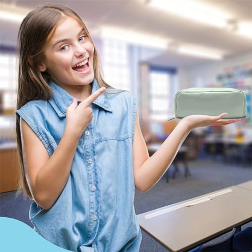 Image of EMUFOOK Large Capacity Pencil Case 3 Compartments Pencil Pouch Organizer with Zipper Portable Stationery Pen Bag Cute Aesthetic Gift for School Teen Girls Boys Men Women, Green