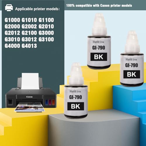 Image of KOSH Refill Ink Compatible for Canon G Series G1000 G1010 G2000 G2002 G2010 G2012 G3000 Printers (3, Black Pack of 3)